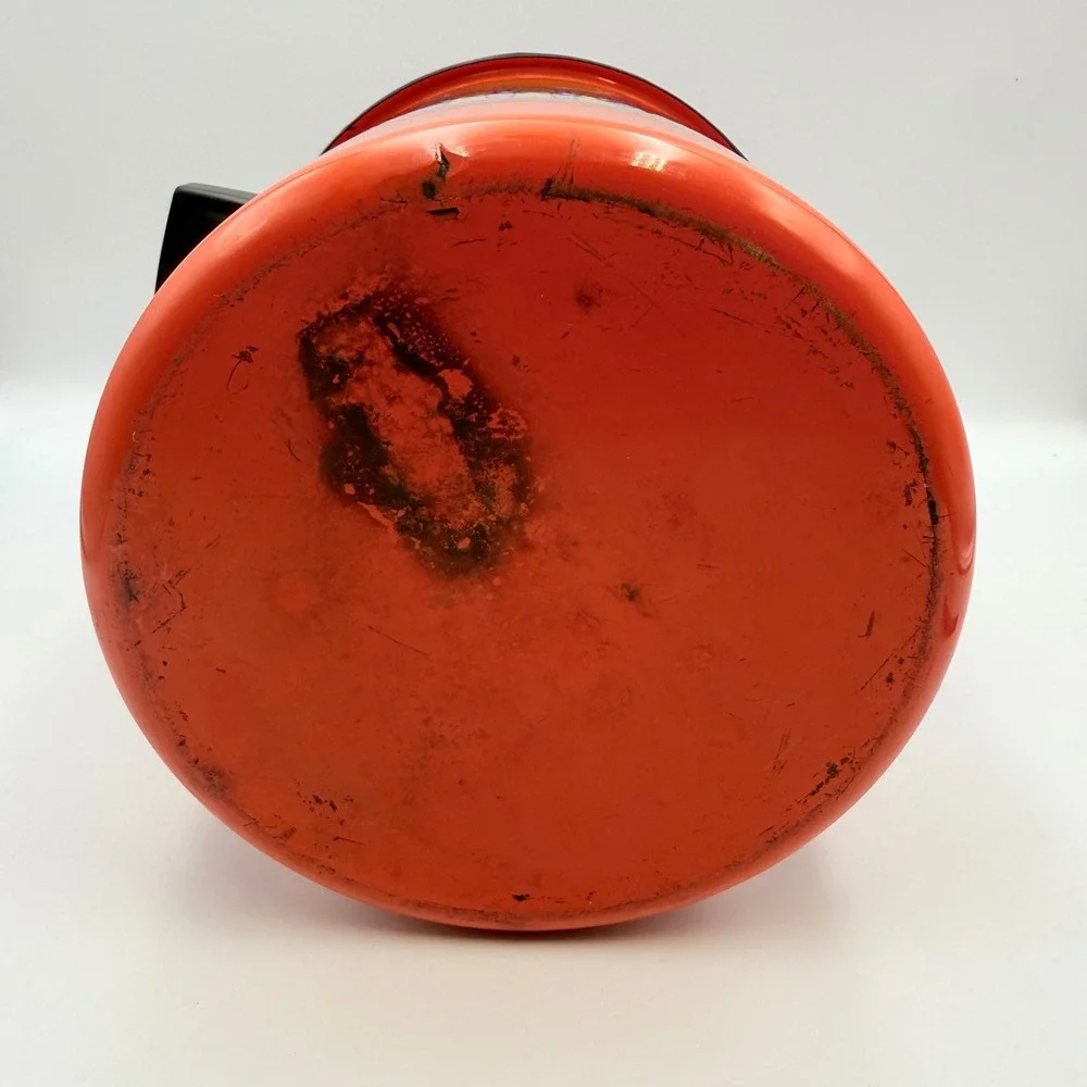 Vintage Orange Enamel Steamer Pot Retro Vegetable Graphic 3-Way Insert Lid